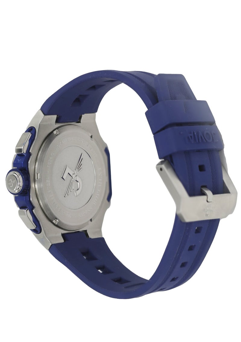 جوفيال ساعة جوفيال 1534GSRC51E متعددة الوظائف للرجال، تعرض اليوم والتاريخ، مينا أزرق، كوارتز، مطاط لطيف على البشرة، 43 مم - Image 3